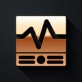 Gold Electrical measuring instruments icon isolated on black background. Analog devices. Electrical appliances. Long