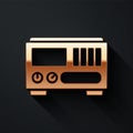 Gold Electrical measuring instruments icon isolated on black background. Analog devices. Electrical appliances. Long