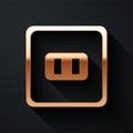 Gold Electrical outlet icon isolated on black background. Power socket. Rosette symbol. Long shadow style. Vector.