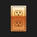 Gold Electrical outlet in the USA icon isolated on black background. Power socket. Long shadow style. Vector