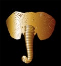 Gold elephant head vector illustration isolated on black background. Golden elephant male, Royalty Free Stock Photo