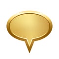 Gold ellipse speech bubble with frame vector illustration. 3d golden glossy elegant oval button design for empty emblem