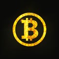 Gold emblem of bitcoin. A brilliant coin. The glittering logo of the crypto currency. Vector illustration