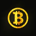 Gold emblem of bitcoin. A brilliant coin. The glittering logo of the crypto currency. Vector illustration