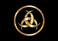 Gold Emblem Of Diane De Poitiers, Three Interlaced Crescents moon. Religion symbol, Odin icon. Golden luxury Celtic sacred flower