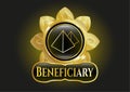Gold emblem with pyramids icon and Beneficiary text inside