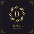 Gold Emblem of the Weaving Circle. Letter B. Monogram Graceful Template. Simple Logo Design for Luxury Crest, Royalty, Business