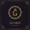 Gold Emblem of the Weaving Circle. Letter G. Monogram Graceful Template. Simple Logo Design for Luxury Crest, Royalty, Business