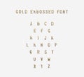 Gold embossed alphabet isolated, 3d illustration