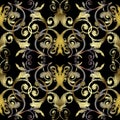 Gold embroidery Baroque seamless pattern. Vector ornamental textured background. Tapestry floral Damask ornament in baroque