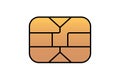 Gold EMV chip icon for bank plastic credit or debit charge card. Vector illustration Royalty Free Stock Photo