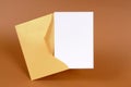 Gold brown manila envelope with blank letter or message card Royalty Free Stock Photo