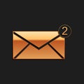 Gold Envelope icon isolated on black background. Received message concept. New, email incoming message, sms. Mail Royalty Free Stock Photo