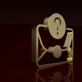 Gold Envelope with question mark icon isolated on brown background. Letter with question mark symbol. Send in request by Royalty Free Stock Photo