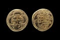 Gold Escudos coin replica of Philip II Felipe II of Spain Crowned Shield Obverse Cross In Quatrefoil Reverse