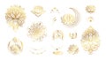 Gold esoteric tattoo printable template. Boho style line elements, moon, lotus and stars. Luxury fashion bohemian vector