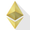 Fun Gold ethereum icon isolated on white background with shadow