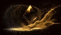 Gold ethereum symbol on black background. Ethereum coins splashing out with golden dusts, digital art