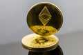 Gold Etherium Token on Bitcoin Token Royalty Free Stock Photo