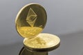 Gold Etherium Token on a Bitcoin Token Royalty Free Stock Photo