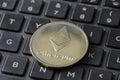 Gold Etherium Token On Keyboard Royalty Free Stock Photo