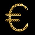 Gold euro money sign made of shiny thick golden chains with a lobster lock.