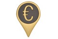 Gold euro pin icon on white backgroun.3D illustration. Royalty Free Stock Photo
