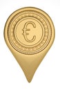 Gold euro pin icon on white backgroun.3D illustration. Royalty Free Stock Photo