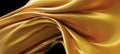Gold fabric flying in the wind isolated on black background 3D render Royalty Free Stock Photo