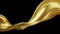 Gold fabric flying in the wind isolated on black background 3D render Royalty Free Stock Photo