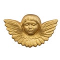 The gold face of angel, cherub. Isolated on white background Royalty Free Stock Photo