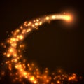 Gold falling star with glittering dust trail and sparkling particles.