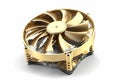 A gold fan with a gold design on the front white background Royalty Free Stock Photo