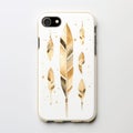 Gold Feather Graphic Illustration Phone Case With Watercolor Design