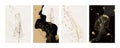 Gold feathers. Golden elegant bird art pattern. Graphic wallpaper texture. Abstract simple paintbrush. Foil paint spots