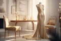 Gold female dress. Sparkling glittering elegant woman evening gown. Cocktail dress. Special occasion floor-length gown. Dressy