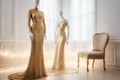 Gold female dress. Sparkling glittering elegant woman evening gown. Cocktail dress. Special occasion floor-length gown. Dressy