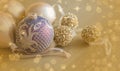 Gold Festive Christmas background. Christmas ball golden decoration. Royalty Free Stock Photo