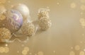 Gold Festive Christmas background. Christmas ball golden decoration. Royalty Free Stock Photo