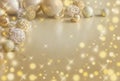 Gold Festive Christmas background. Christmas ball golden decoration. Royalty Free Stock Photo