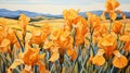 Gold Field Of Orange Iris Painting By Meg Mcqueen