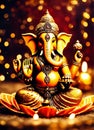 gold figurine of Ganesha. Selective focus.