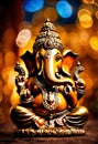 gold figurine of Ganesha. Selective focus.