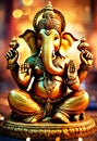 gold figurine of Ganesha. Selective focus.