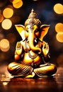 gold figurine of Ganesha. Selective focus.