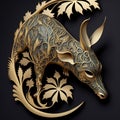 Gold Filigree Inlaid Aardvark (Generative AI)