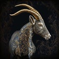 Gold Filigree Inlaid Alpine Goat (Generative AI)