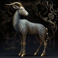 Gold Filigree Inlaid Alpine Goat (Generative AI)