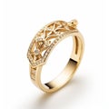 Japanese-inspired Yellow Gold Ring With Diamonds And Filigree