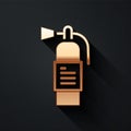 Gold Fire extinguisher icon isolated on black background. Long shadow style. Vector Royalty Free Stock Photo